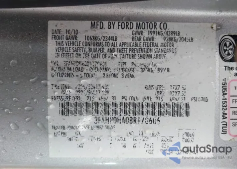 2011 Ford Fusion Se из США, поврежденный, VIN 3FAHP0HA0BR170606